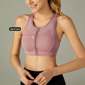 Soutien-gorge de sport à dos nageur en maille avec fermeture éclair, rembourrage intégré, maintien élevé, bonnets moulés non amovibles, design ergonomique - Product Image 2