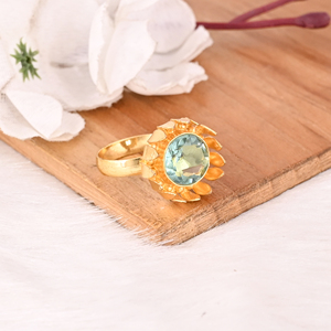 Blue Topaz Hydro Gemstone Brass <b>Ring</b> for Women Gold Plated <b>Adjustable</b> Trendy Jewelry - Product Image 4