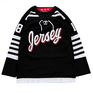 Custom Winter Ice Hockey Jersey <b>Men</b> <b>Black</b> White Red Digital Print Full Sleeve V Neck Breathable Polyester OEM Service Adult Size - Product Image 1