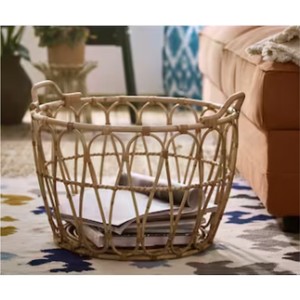 Handmade Natural Rattan Storage Basket | Boho Wicker <b>Laundry</b> <b>Hamper</b> with Handles Eco-Friendly Open-Weave Round Decorative Basket - Product Image 4