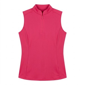 High Quality <b>Women's</b> Sleeveless Zip Polo <b>Vest</b> Solid <b>Pink</b> Collared Top Anti-Bacterial Lightweight Quick Dry Horse Riding Wear - Product Image 1