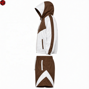 Ensemble de survêtement à capuche bicolore, veste coupe-vent légère et short, ensemble décontracté avec cordon de serrage, vêtements de sport pour hommes - Product Image 5