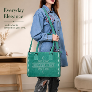 Premium Embroidered Leather Tote Shoulder Bag Women <b>Medium</b> <b>Handbag</b> Single Strap Adjustable Crossbody Strap Elegant Eco-Friendly - Product Image 2