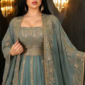 Caftán de Lujo Personalizado con Bordado a Color, Vestido de Noche Modesto con Mangas Casquillo para Mujer, Ropa de Fiesta de Boda, Malla Transpirable, Largo hasta el Suelo - Product Image 2