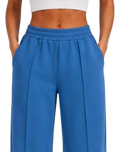 Manufacturer Custom Women Royal Blue Wide Leg Sweatpants High Waist Loose Fit Lounge Jogger Pants Casual Streetwear Daily Wear - Product Image 5