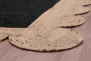 Tapis artisanal en jute naturelle noire à bord festonné, tapis de sol tissé à la main, style bohème et rustique, tapis décoratif pour la maison - Product Image 6