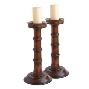 Vintage Wood Candle Stick Holder Shabby Chic Taper Pillar Stand Natural Brown Wood Carved Candelabra for <b>Table</b> Mantle Decoration - Product Image 1