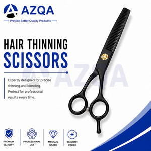 Stainless Steel Black Coated Hair Thinning Scissors With Textured Teeth Ergonomic Finger <b>Rings</b> And <b>Adjustable</b> Screw - Product Image 2