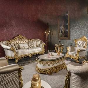 Juego de Sofás Seccionales en Forma de L de Madera Tallada para Hotel de Lujo, Acabado en Oro Antiguo, Estilo Europeo Tradicional, Ecológico y Duradero - Product Image 2