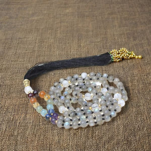 สร้อยข้อมือ 7 จักระ โยคะ ลูกปัดลาบราโดไรต์ 108 เม็ด ถักมือ งานฝีมือศิลปินอินเดีย สร้อยคอประดับลูกปัดสำหรับผู้ชาย - Product Image 1