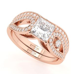 Princess Cut Lab Grown Diamond Cute Bridal Engagement <b>Set</b> <b>Ring</b> in Rose Gold for <b>Women</b> - Product Image 4