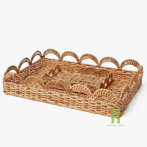 NOUVEAU DESIGN Plateau en rotin naturel écologique avec poignées, plateau de service en osier fait main pour aliments, boissons, petit-déjeuner, rangement domestique - Product Image 2