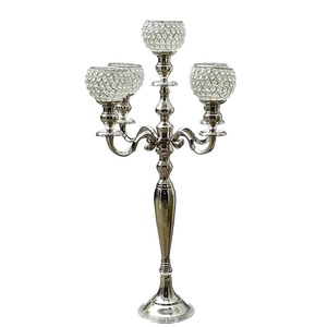 Candélabre en aluminium cristallin, décoratif pour sol et entrée, fait main, argenté brillant, porte-bougie chauffe-plat pour décoration de centre de table de mariage - Product Image 4