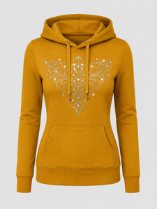 <b>Women's</b> Premium Rhinestone Lined Anti-shrink Winter Hooded Sweatshirt Soft Cotton Blend Pullover Casual Fashion <b>Hoodie</b> Front - Product Image 1