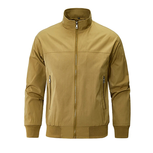 Mego Industry Herren Casual Bomberjacke Stehkragen Reißverschluss Atmungsaktiv Winddicht Khaki Einfarbig Geometrisches Muster Herbst Canvas - Product Image 1