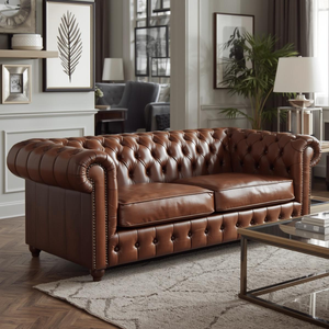 Traditional <b>Brown</b> Leather Chesterfield Loveseat with Deep Tufted Design Classic <b>Sofa</b> for Living Room Office Furniture - Product Image 5