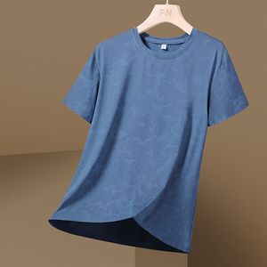 เสื้อยืดคอกลมแขนสั้นสีดำสำหรับผู้ชาย ทรงปกติ ผ้าเจอร์ซีย์ลำลอง ผ้าฝ้าย ระบายอากาศได้ดี สีพื้น - Product Image 4