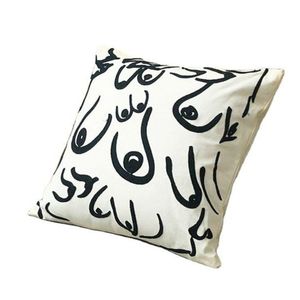 Minimalist Square Throw <b>Pillow</b> Cover With <b>Black</b> Arabic Script Pattern Screen Printed On Cream Fabric at Wholesale Price - Product Image 1
