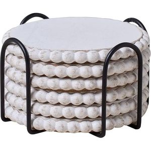 Set di 6 Sottobicchieri Artigianali in Legno Stile Rustico con Supporto in Metallo, Assorbenti, per Tavolo da Caffè, Sottobicchieri Promozionali - Product Image 1