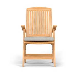Teak Folding Garden Chair With Gray Cushion Contemporary Outdoor Patio Chair Manual <b>Reclining</b> Wood Frame - Product Image 3