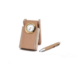 Wooden Pen Stand With Clock Office Pen Display Stand Wooden <b>Desk</b> Organizer Pen Holder Custom Made Logo - Product Image 5