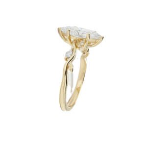 Anillo de Boda con Diamante de Laboratorio Corte Marquesa, Oro Sólido de 14K, Banda Trenzada con Diseño de Hojas, Anillo Minimalista de Moda - Product Image 3