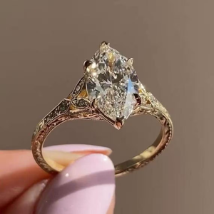 แหวนแต่งงานแบบวินเทจประดับเพชรทรงมาร์คีส์ 2 กะรัต เพชรเลี้ยงในห้องปฏิบัติการ ดีไซน์อาร์ตเดโค สำหรับทั้งชายและหญิง ฉลองครบรอบแต่งงาน ชุบทอง 18k - Product Image 6