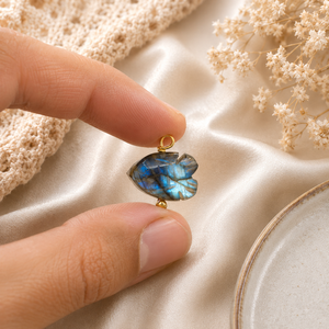 Handmade Labradorite Fish <b>Charm</b> | Gold Edged Stone Pendant | Jewelry Making Component - Product Image 2