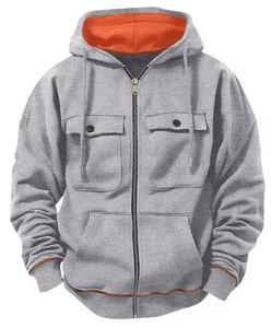 Spring Autumn <b>Men</b>’s Multi Pocket Zip Hoodie <b>Velvet</b> Casual <b>Jacket</b> Streetwear Sports Hoodie Fashion Hooded Top Custom Logo - Product Image 5