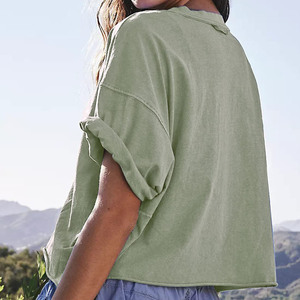 OEM Women's Cropped O-Neck Button Crop Women T Shirts Casual Sports Short Sleeve Baseball Jersey Solid Color Adult Sports Wear - Product Image 4