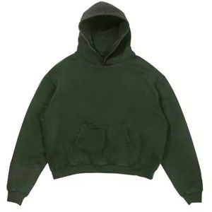 Sweat à capuche en molleton de coton pour homme, épais, délavé, coupe courte et carrée, avec impression en relief, vierge, vintage, hiver, vente en gros - Product Image 1