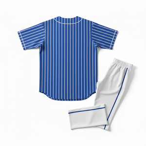 Styliro <b>Baseball</b> Jersey Men's Blue Pinstripe Short Sleeve Polyester Breathable Regular Fit With Elastic Waist Pants Set - Product Image 3