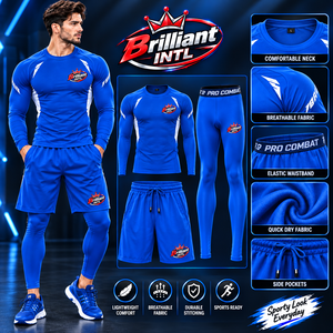 Conjunto de Camiseta y Pantalones Cortos de Manga Larga para Hombre, Transpirable, de Secado Rápido, de PC/Poliéster, para Entrenamiento de Muay Thai, MMA, Ropa de Gimnasio - Product Image 1
