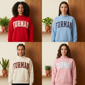 Furman Women's <b>Red</b> Crew Neck Sweatshirt Custom University Campus Mock Neck Sweatshirt With <b>Gingham</b> Embroidery Logo For Student - Product Image 5