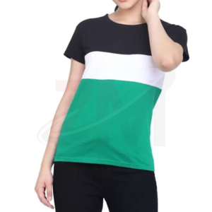 T-shirt à manches courtes pour femme, col rond, color-block, coupe classique, en coton tricoté, style décontracté, à porter toute l'année - Product Image 3