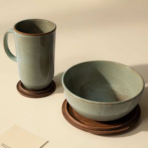 Juego de desayuno de terracota rústica esmaltada a mano Taza elegante y tazón con tapa para cenar - Product Image 1