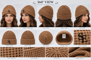 Wholesale Waffle <b>Knit</b> Winter Beanie Warm Chunky Ribbed Cuff Soft Stretch <b>Knit</b> <b>Hat</b> Custom Embroidered Logo OEM ODM Unisex Fashion - Product Image 4