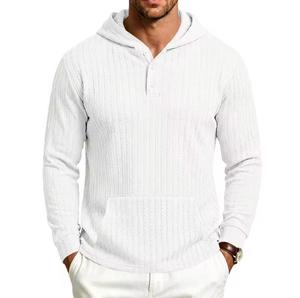 Men's Eco-Friendly Hooded Knitted Pullover Solid Color Pocket Regular Fit Casual Autumn 100% Cotton Breathable <b>Long</b> <b>Sweatshirt</b> - Product Image 2