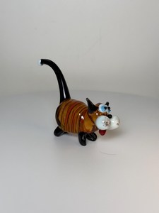 Handgefertigte Lampwork Geblasene Glas-Katzenfigur in Bernstein-Gelb, Tierskulptur 6cm 2,36 Zoll - Product Image 3