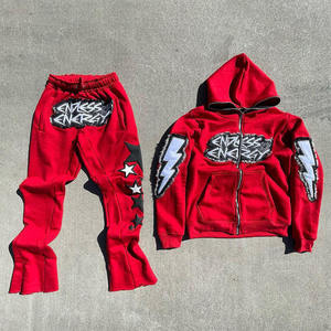 Conjunto Premium de Sudadera con Cremallera Completa y Jogger Acampanado, de Algodón Lavado, Estilo Casual Vintage, para Streetwear, con Logotipo Personalizado, Color, Talla y Etiqueta Privada - Product Image 1