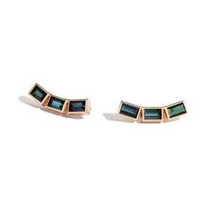 Pendientes de oreja tipo crawler personalizados de turmalina con corte esmeralda de 24 mm, de oro macizo de 10K, 14K, 18K, con bisel y baguette, para mujer, al por mayor - Product Image 3