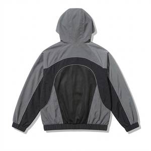 New Sales Custom Logo Grey Men's Nylon <b>Wind</b> <b>Breaker</b> Black Panel With Pants Set For Summer Quick Dry Set Streetwear Zipper Jacket - Product Image 4
