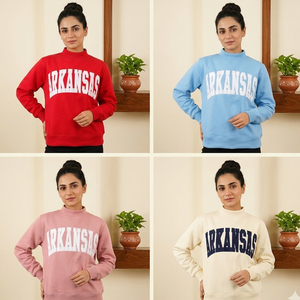Sudadera Rosa de Cuello Alto para Mujer con Estampado de Letras Blancas de Arkansas, Corte Regular, Manga Larga, Tejido de Algodón, para Otoño - Product Image 5