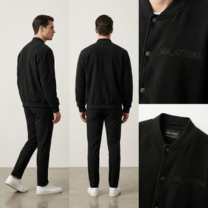 Blouson Bomber Homme Noir en Polaire avec Boutons Pression et Poignets en Tricot Côtelé – Personnalisation OEM/ODM, Vente en Gros - Product Image 4