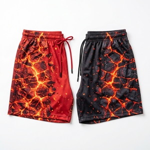 Shorts en maille avec motif de roche volcanique de lave fondue personnalisé, shorts d'entraînement de basket-ball par sublimation pour hommes - Product Image 1