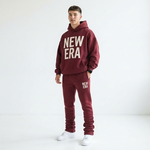 Custom Unisex XL Eco-Friendly Heavyweight Track Suit Full Zipper Hoodie Stacked <b>Pants</b> 2-Piece Seamless <b>Cargo</b> Pocket Spring - Product Image 1