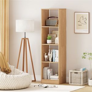 Libreria Stretta a 5 Ripiani Salvaspazio con 4 Cubi Aperti per Soggiorno e Studio, Bellezza Naturale con Certificazione BSCI - Product Image 2
