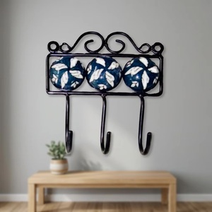 Ganchos de Pared Metálicos Vintage con Azulejos de Cerámica Azules, 3 Ganchos, Impermeables para Interiores, Autoadhesivos, Multifuncionales, Perchero - Product Image 3