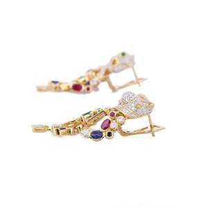 14K <b>Solid</b> <b>Gold</b> Multi Gemstone Panther Stud <b>Huggie</b> Earrings with Moissanite - Product Image 5