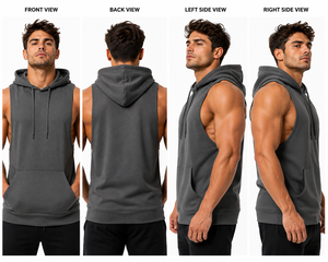 Men's Eco-Friendly 100% Cotton Sleeveless Gym <b>Hoodie</b> Muscle Fit Workout Pullover Athletic Training Hooded Tank Top Kangaroo - Product Image 2